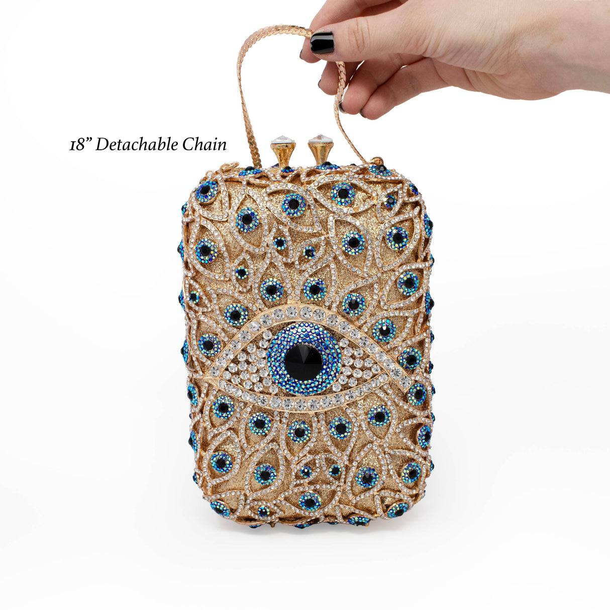 Blue Evil Eye Protection Jewel Purse With Chain