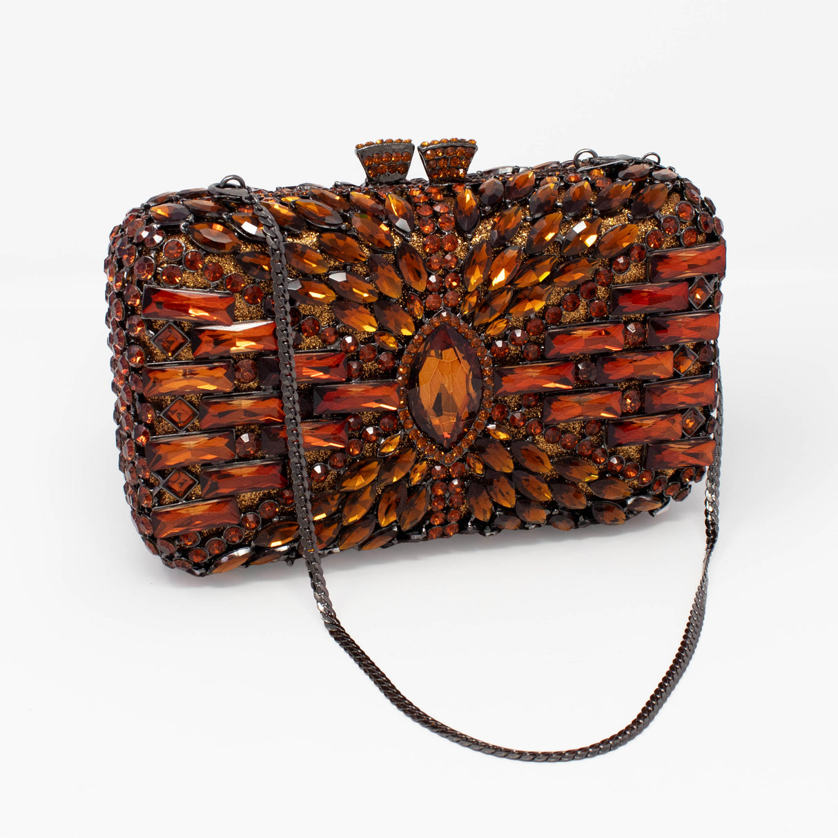 Marquis Centered Jewel Purse with Chain - Single Tone with Rectangle Jewels