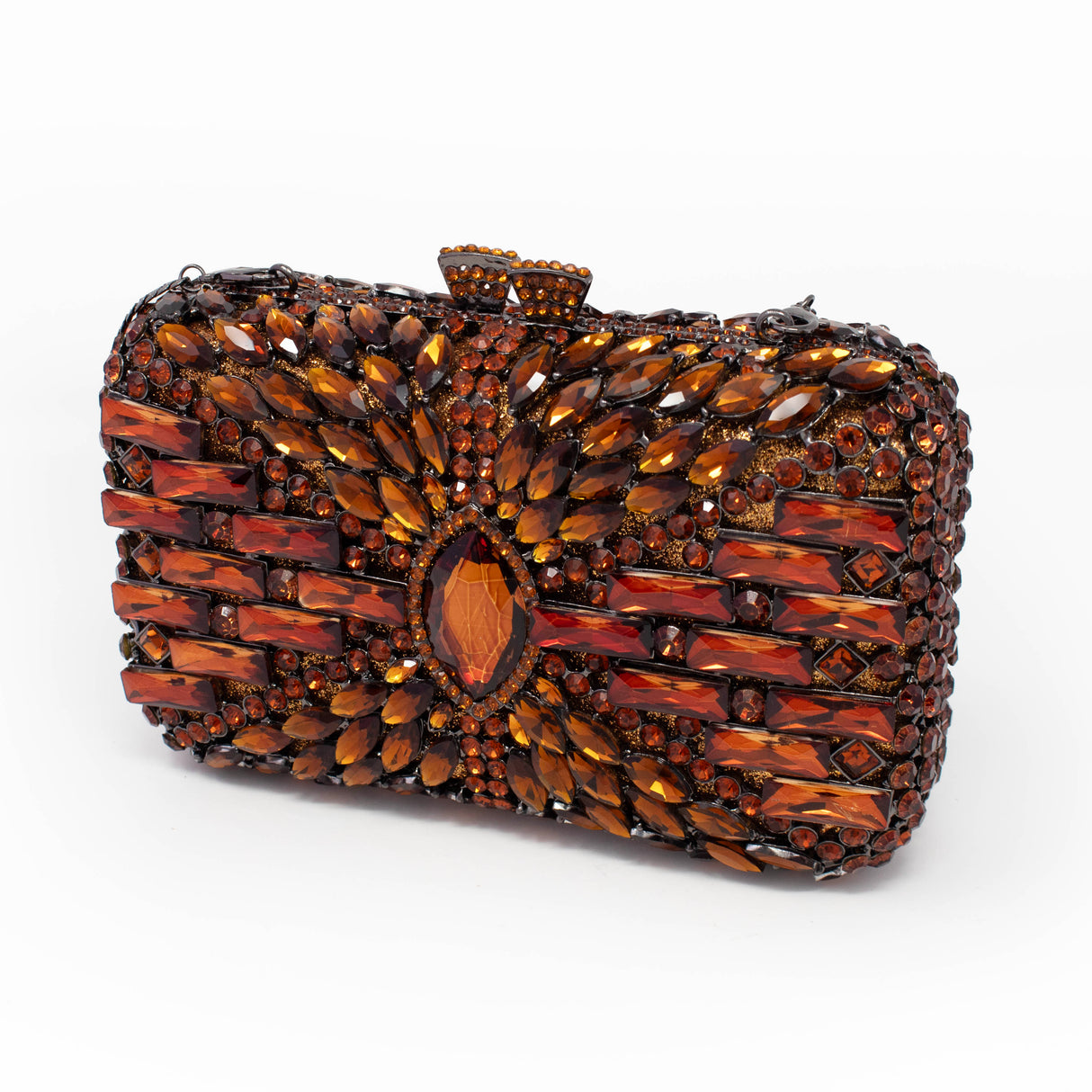 Marquis Centered Jewel Purse with Chain - Single Tone with Rectangle Jewels