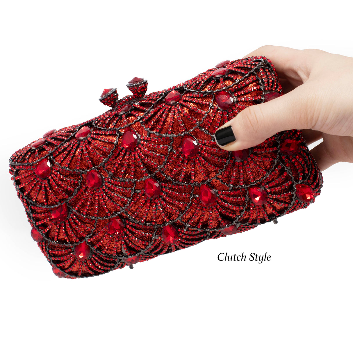 Scallop Design Jewel Purse with Radial Patterns & Chain