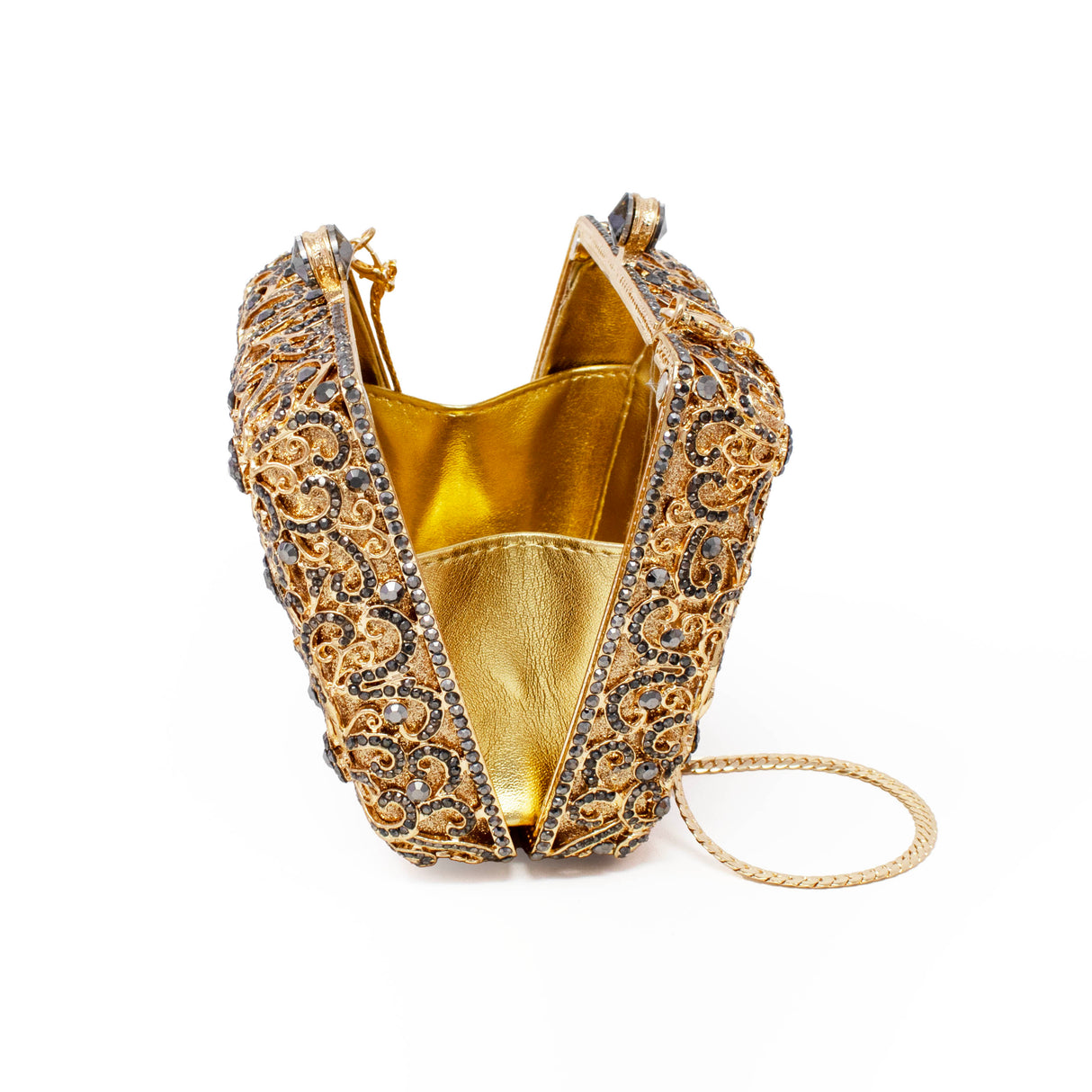 Gray & Gold Floral Jewel Purse with Chain - Square Rectangle