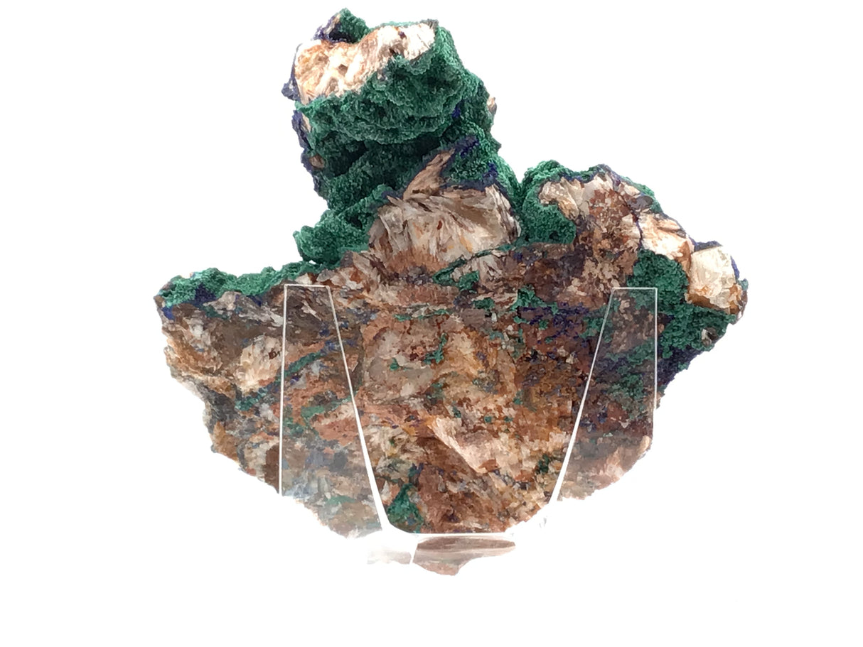 Azurite Malachite Druze Specimen From Morocco on Lucite Stand