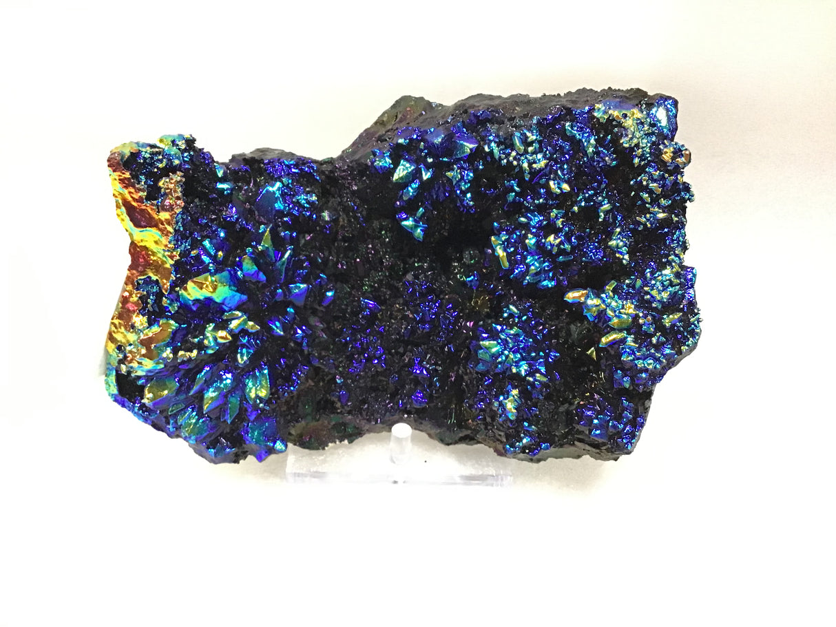 Black Titanium Coated Moroccan Geode Wedge on Lucite Stand