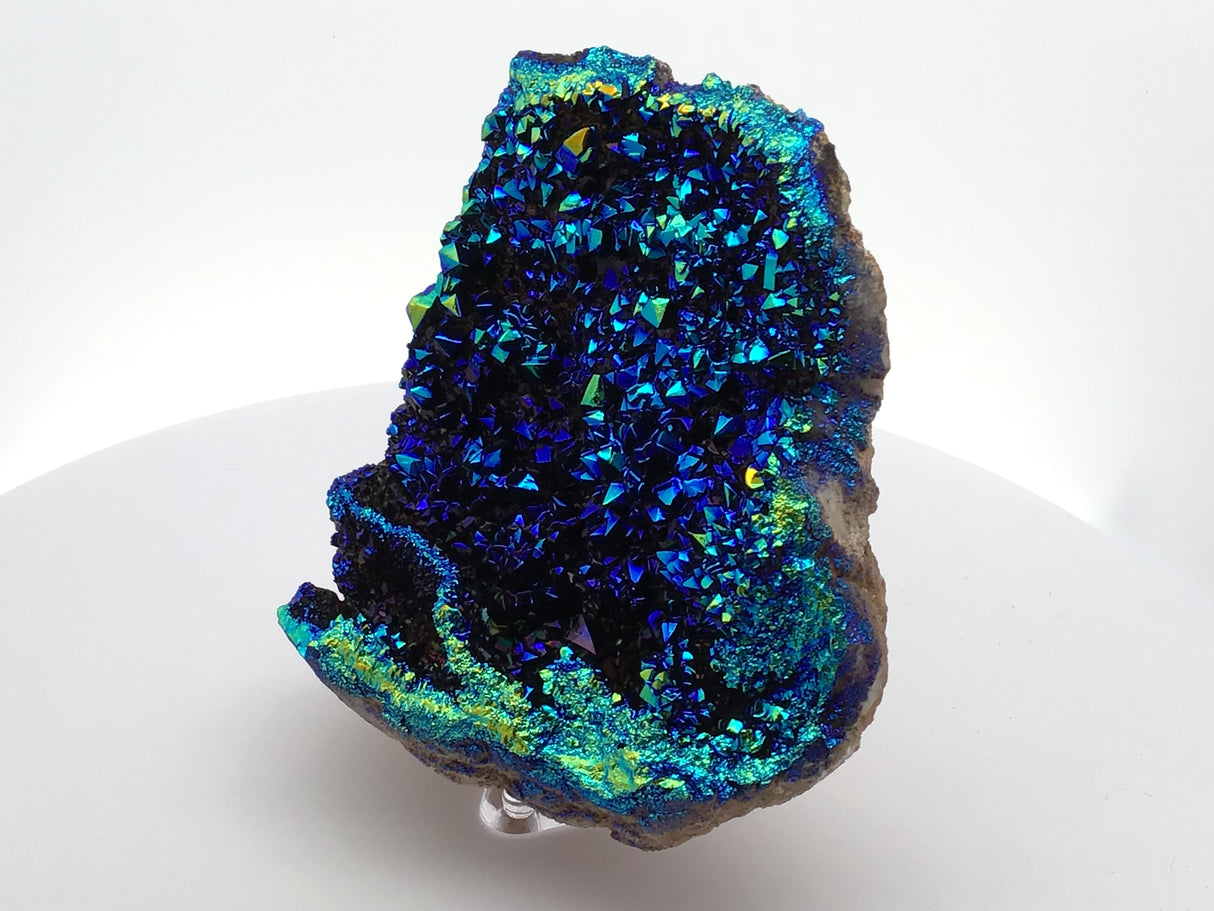 Black Titanium Coated Moroccan Geode Cup on Lucite Stand