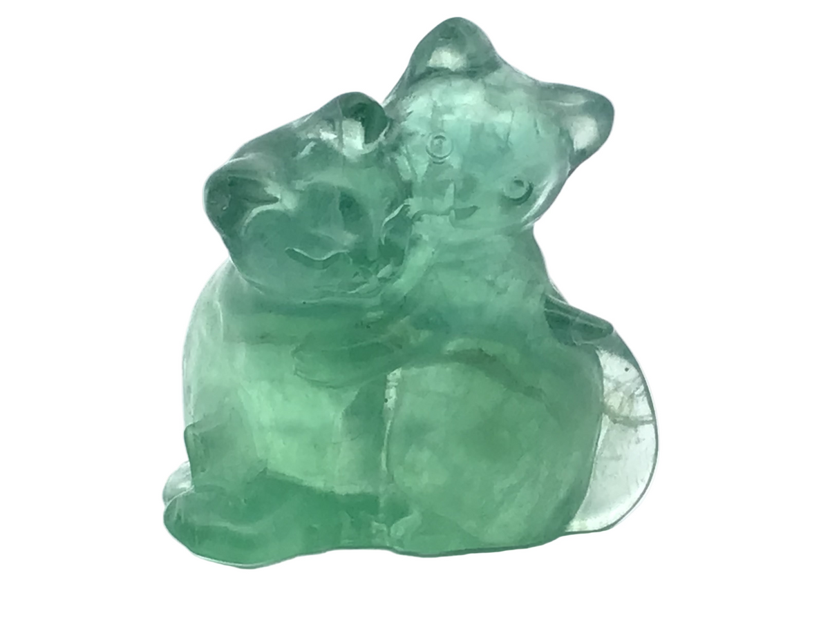Green Fluorite Duo Cats Carving 2.5"