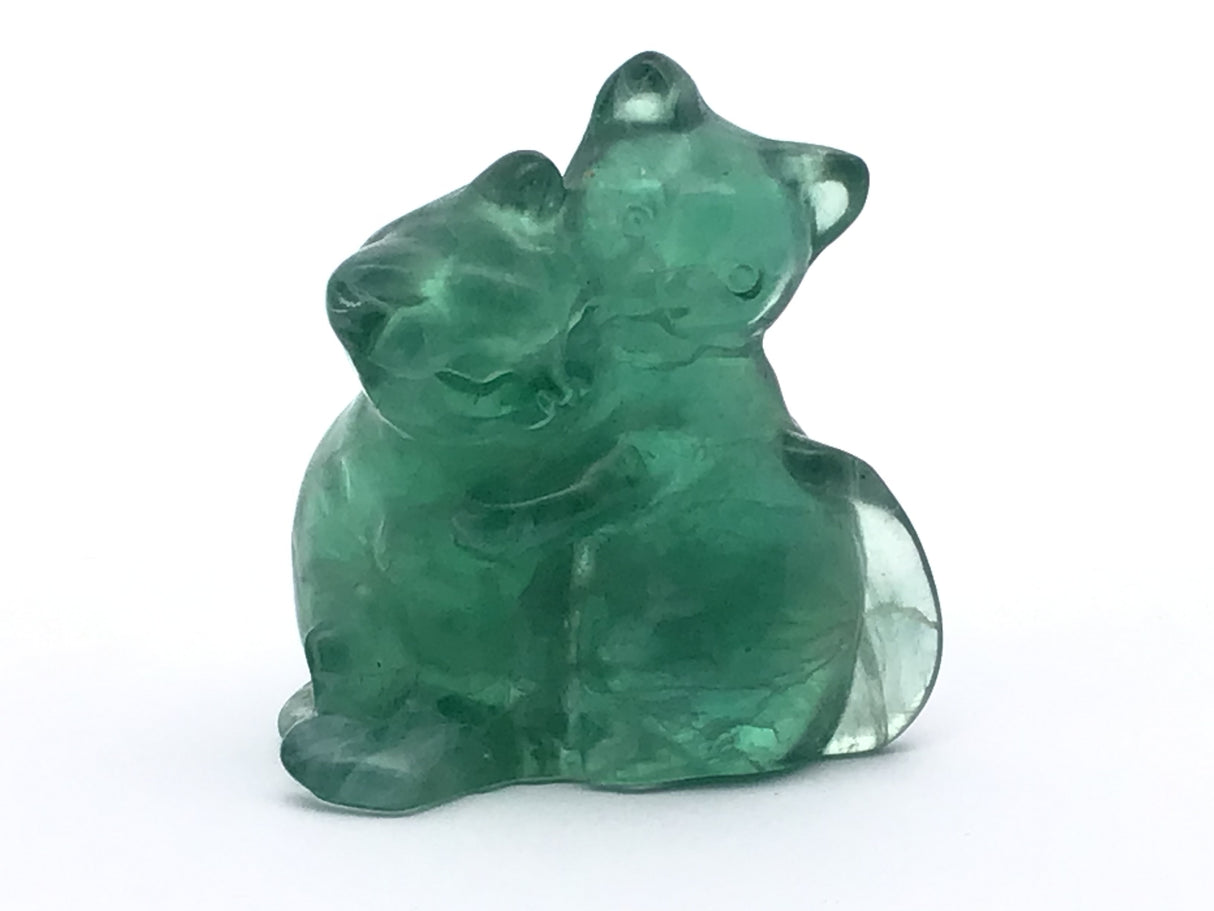 Green Fluorite Duo Cats Carving 2.5"