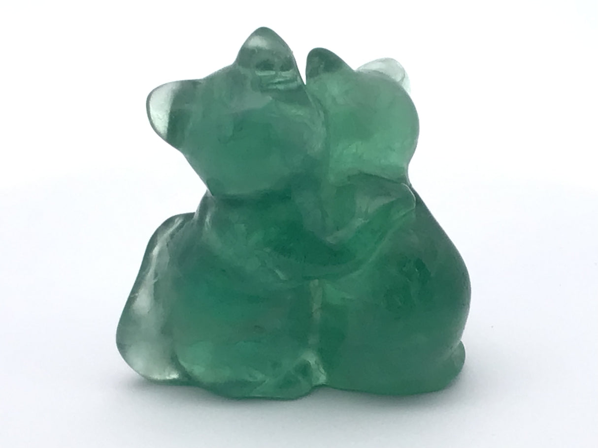 Green Fluorite Duo Cats Carving 2.5"