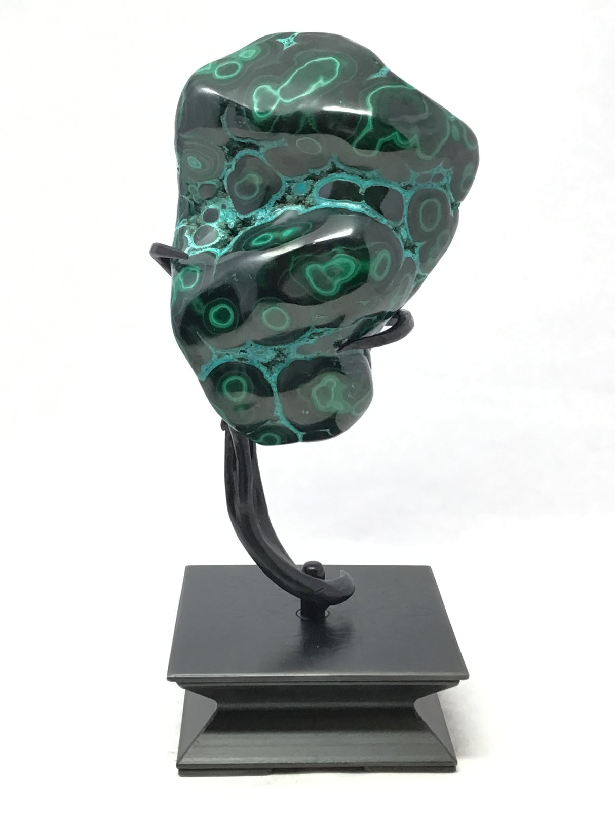 Chrysocolla Malachite Polished Freeform on Custom Etched Rotating Vine Stand