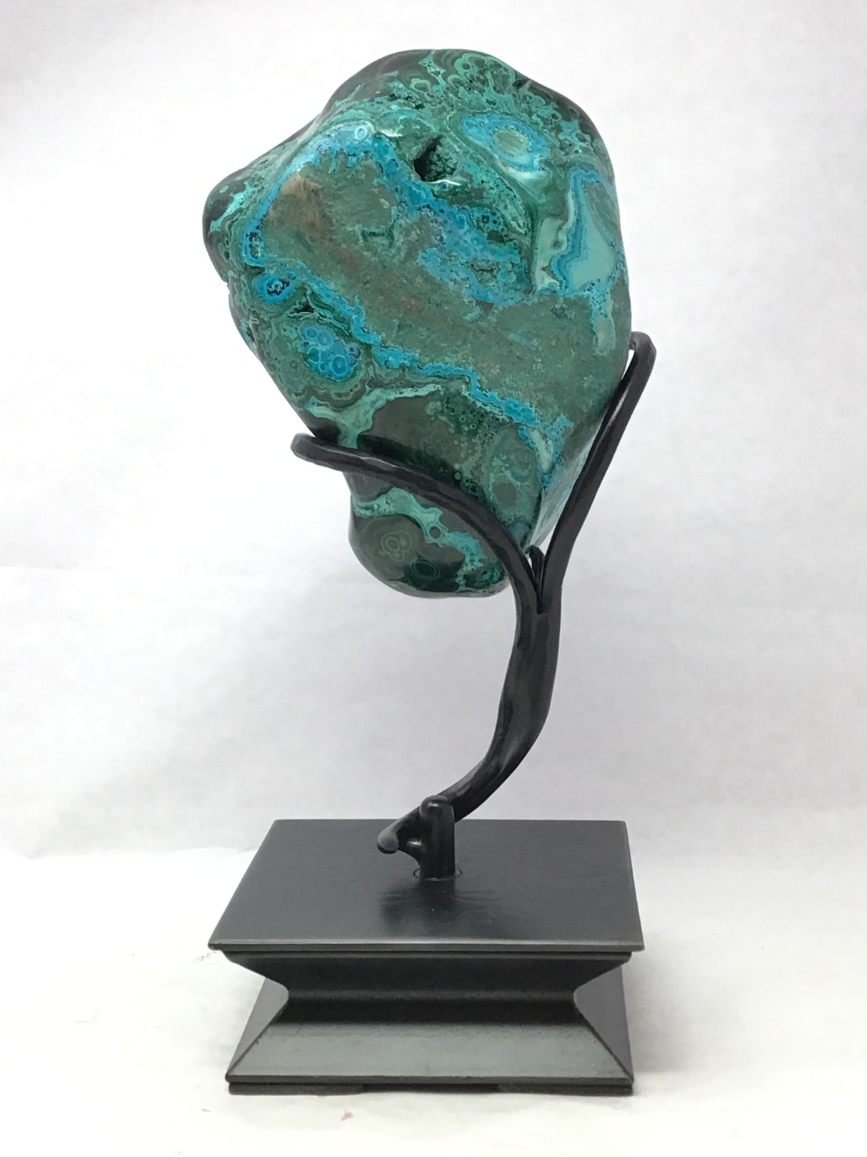 Chrysocolla Malachite Polished Freeform on Custom Etched Rotating Vine Stand