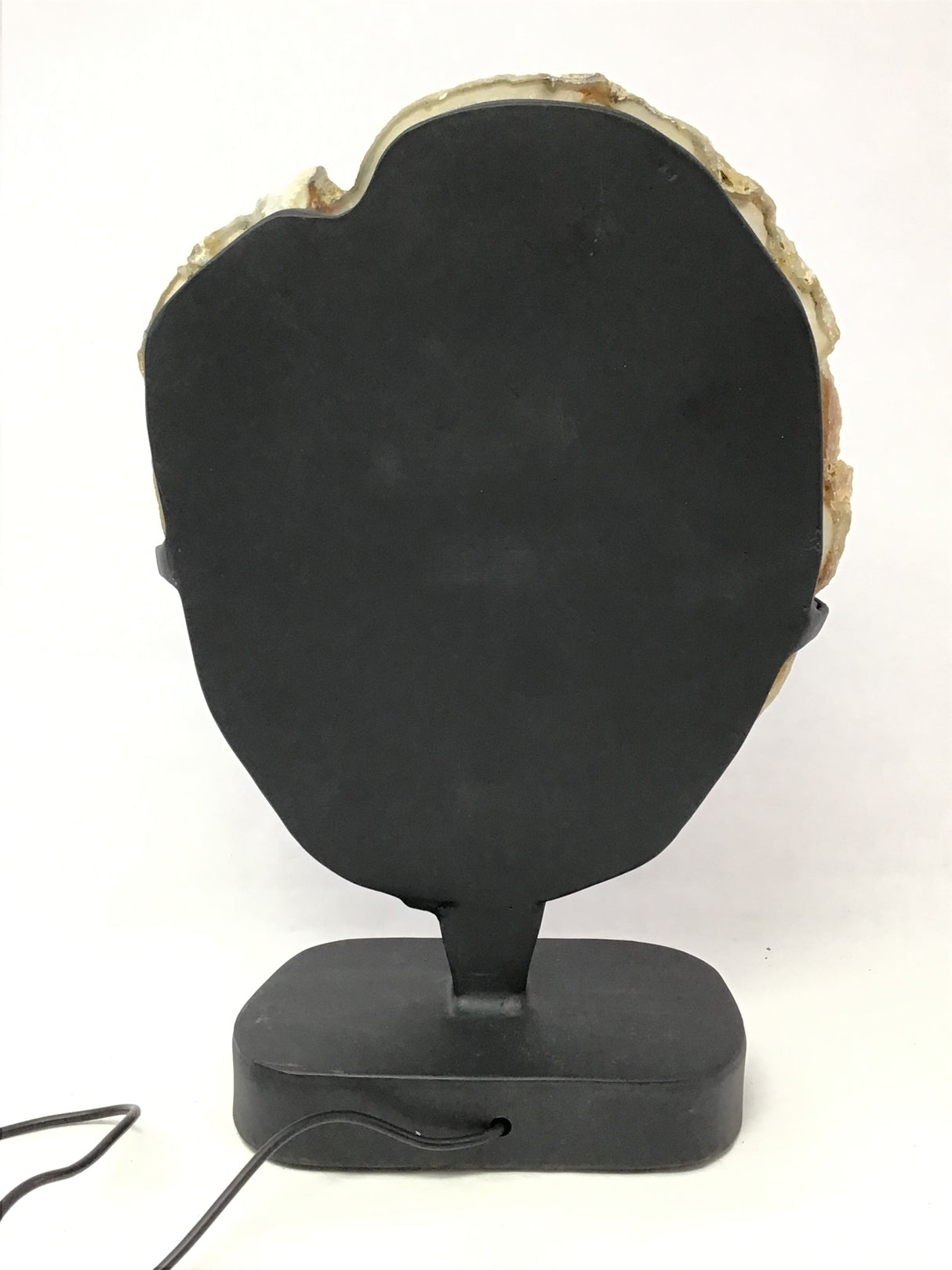 Gray Blue Agate Slice with Quartz Layer On Illuminated Table Stand - Black Freeform Oval