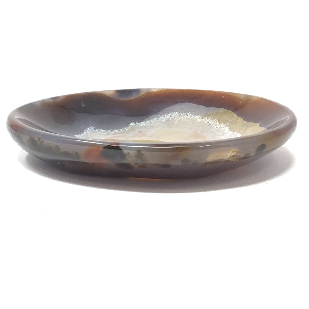 Round Agate Dish with Concetric Pattern & Light Citrine Canelian Center