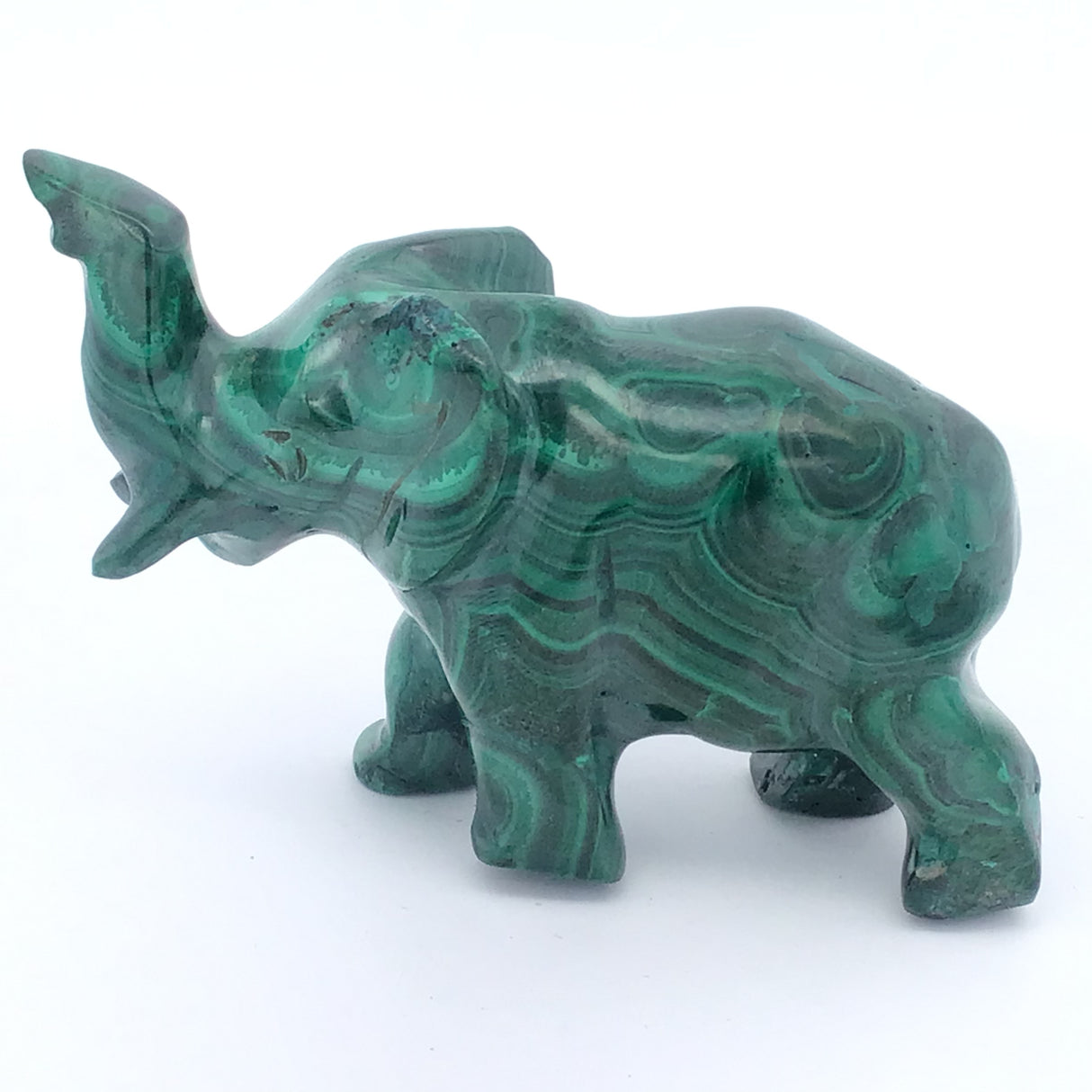 Malachite Animal Carving - Elephant with Trunk Raised