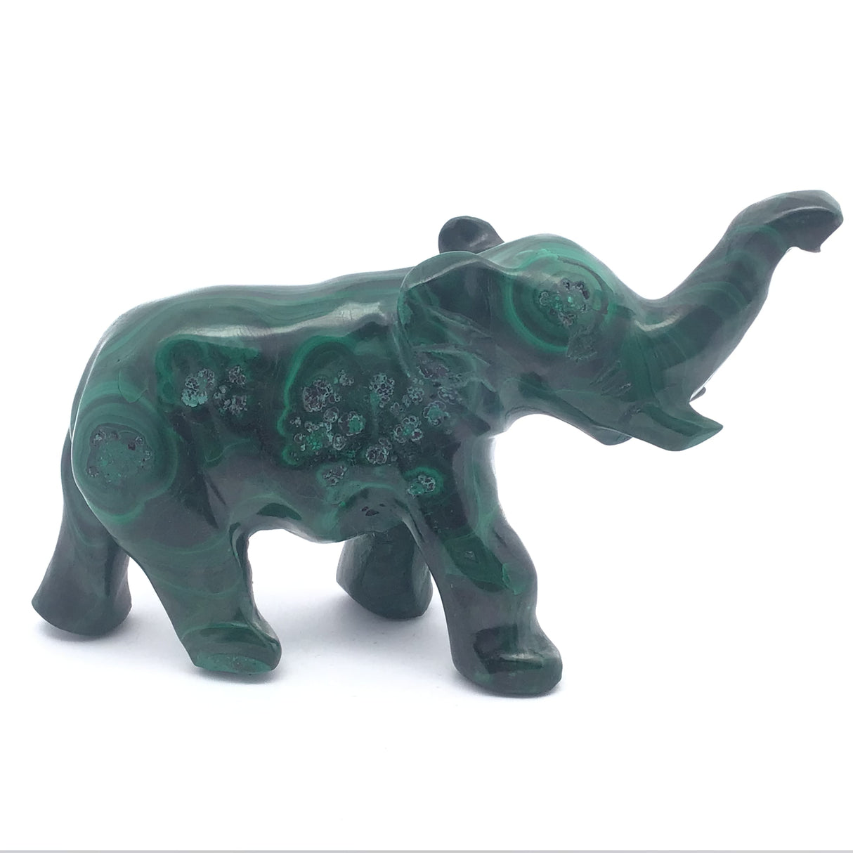 Malachite Animal Carving - Elephant with Trunk Raised