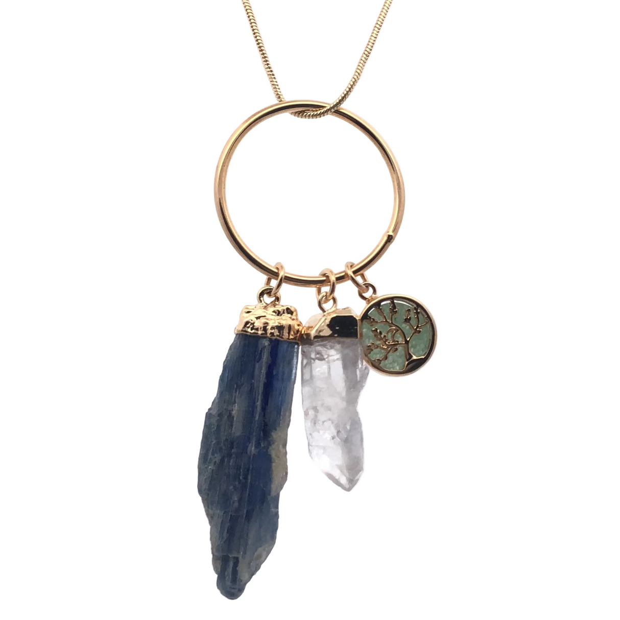 Kyanite With Quartz Necklace On Gold Overlay Snake Chain