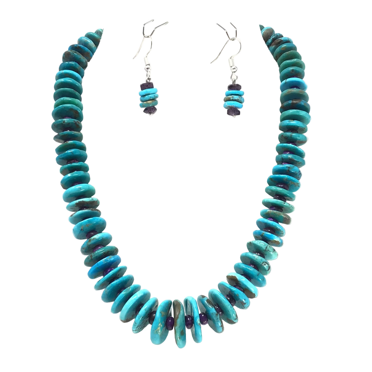 Sleeping Beauty Turquoise Disc & Sugilite Beaded Necklace & Earrings Set