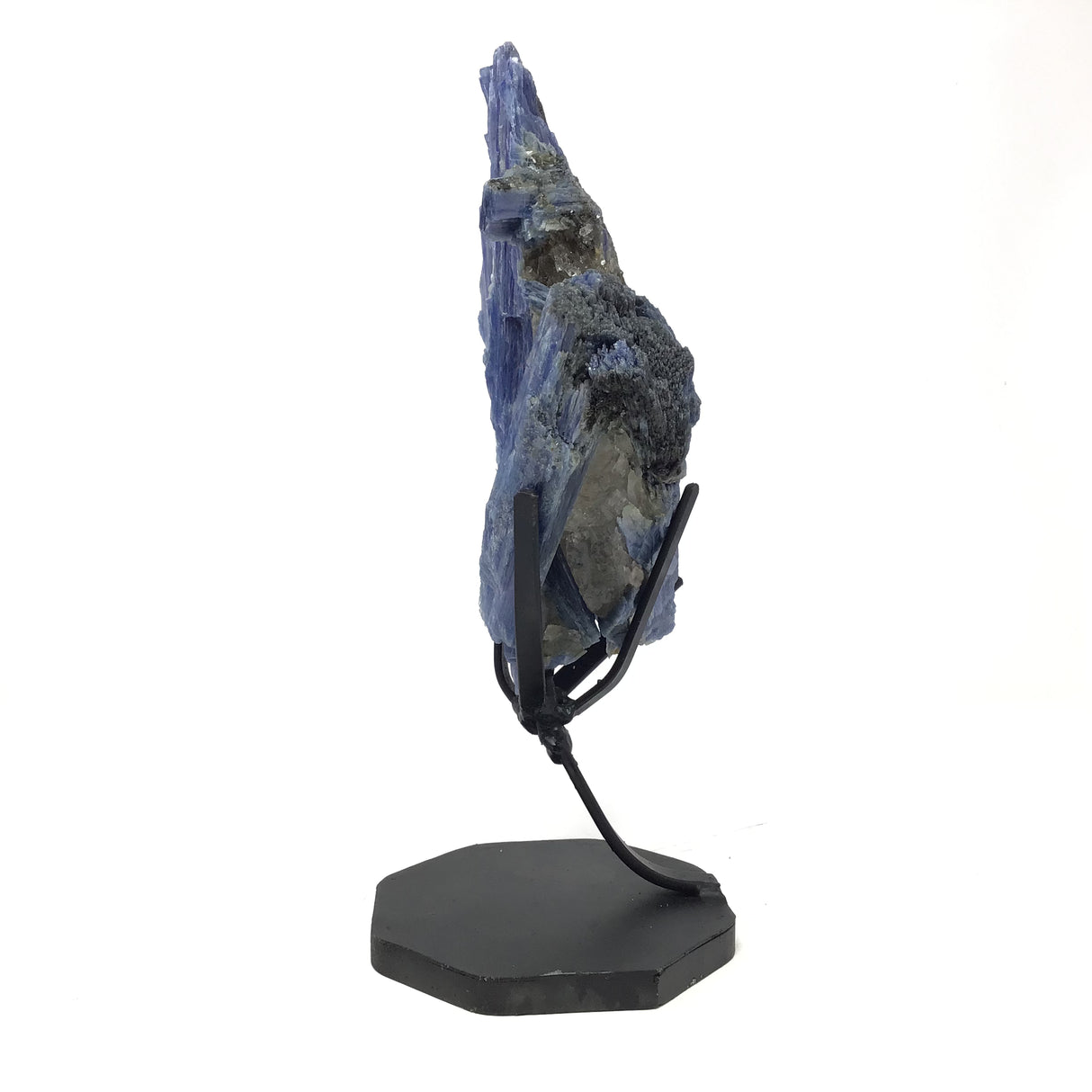 A-Quality Gem Blue Soft Kyanite Cluster on Fitted Metal Stand