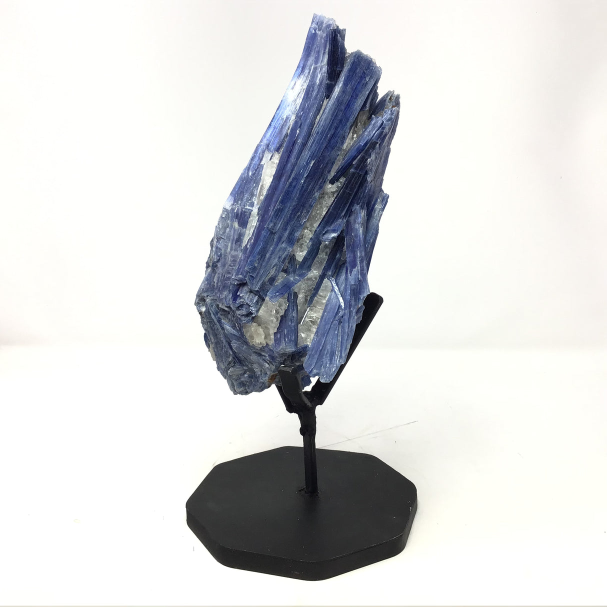 A-Quality Gem Blue Kyanite Cluster on Fitted Metal Stand