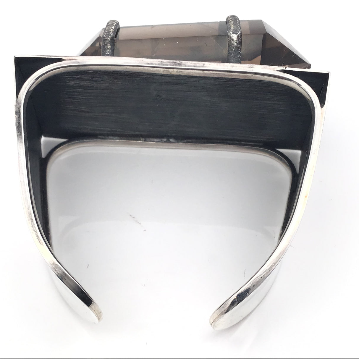 Double Terminated Cut Quartz Point Cuff Strap Set on Oxidized 925 Sterling Silver Direction Design