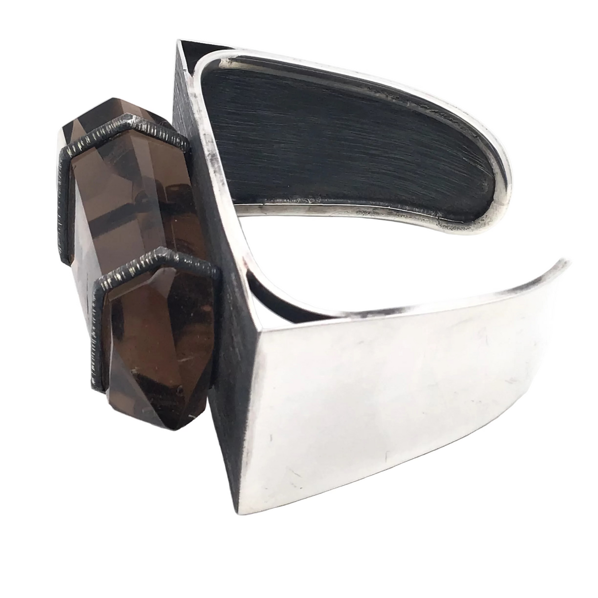 Double Terminated Cut Quartz Point Cuff Strap Set on Oxidized 925 Sterling Silver Direction Design