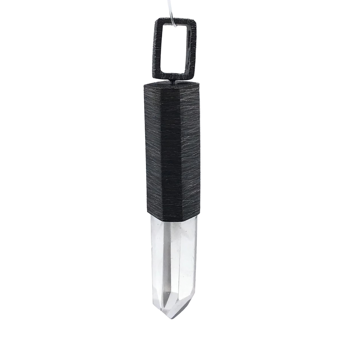 Phantom Quartz Pendant Crystal Bezel Set in Oxidized 925 Sterling Silver Lantern, Bail Column with Rectangular - Hercules sm.