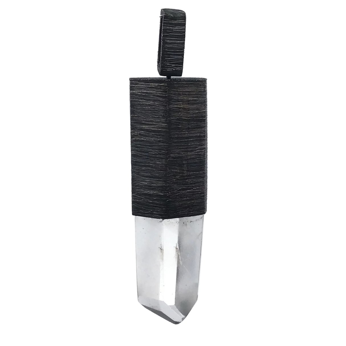 Phantom Quartz Pendant Crystal Bezel Set in Oxidized 925 Sterling Silver Lantern, Bail Column with Rectangular - Hercules sm.