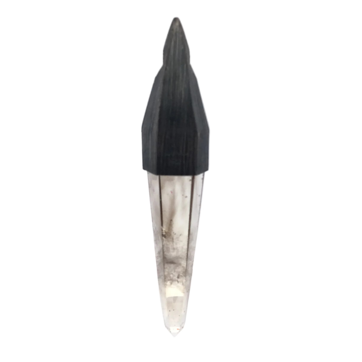 Polished Smoky Quartz Point Pendant Bezel Set in Oxidized 925 Sterling Silver Pointed Bail with Diamond Cut-Out - Crystal Home