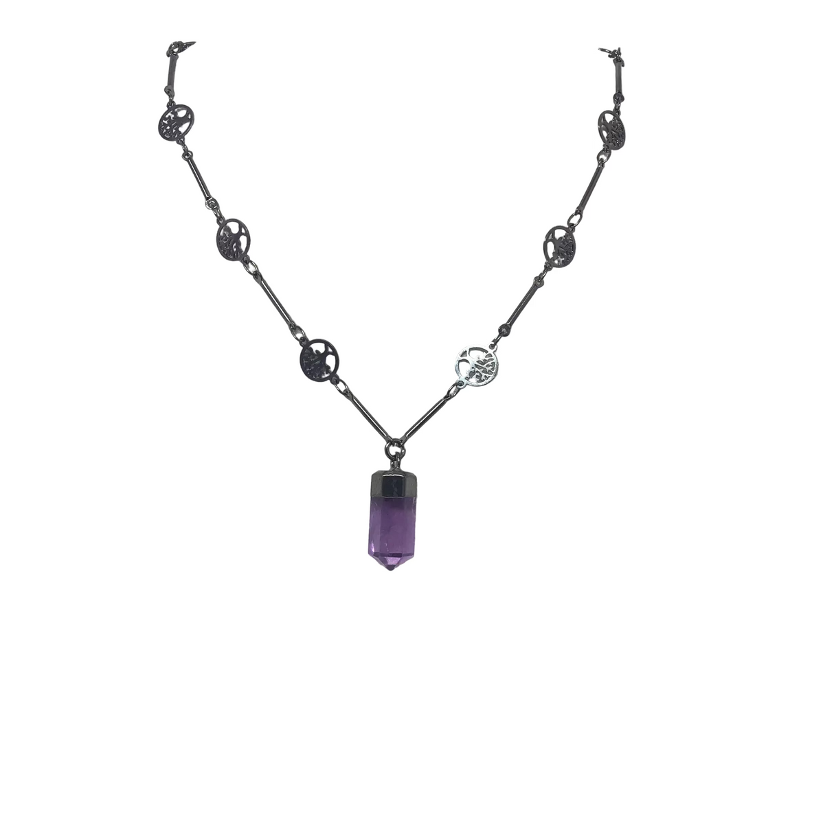 Single Point with Lantern Bezel & Plated Mini Tree of Life Chain - Sacred Geometry