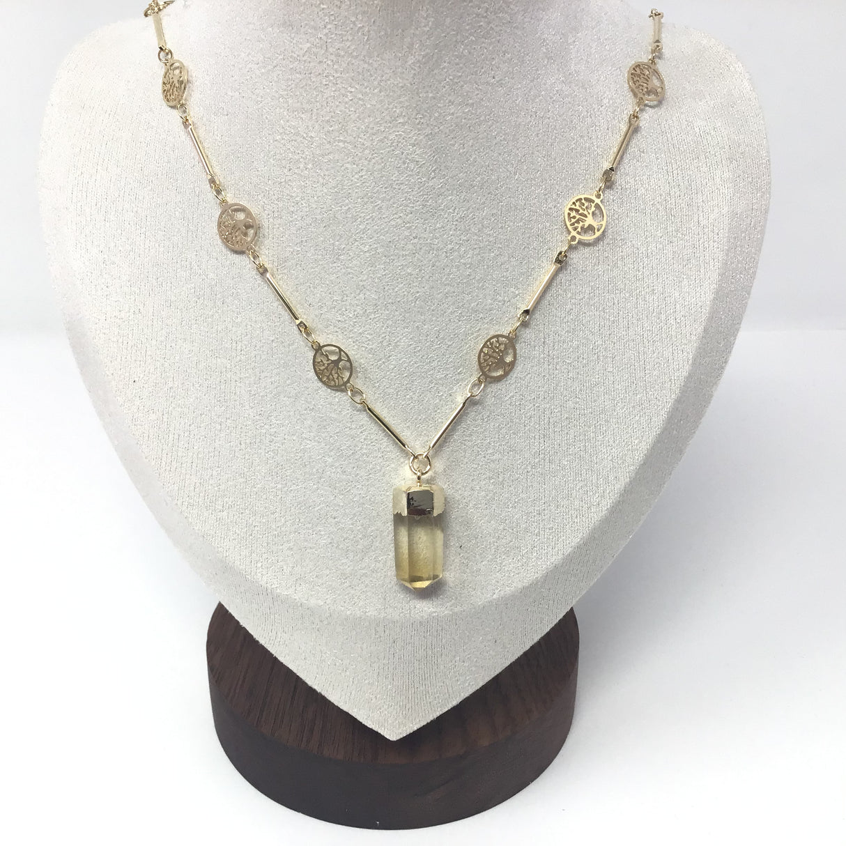 Single Point with Lantern Bezel & Plated Mini Tree of Life Chain - Sacred Geometry