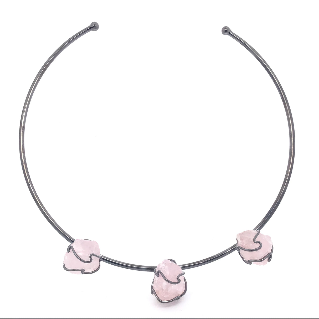 Crystal Wire Wrap Collar Necklace - 3 Unpolished Gems on Plated Brass