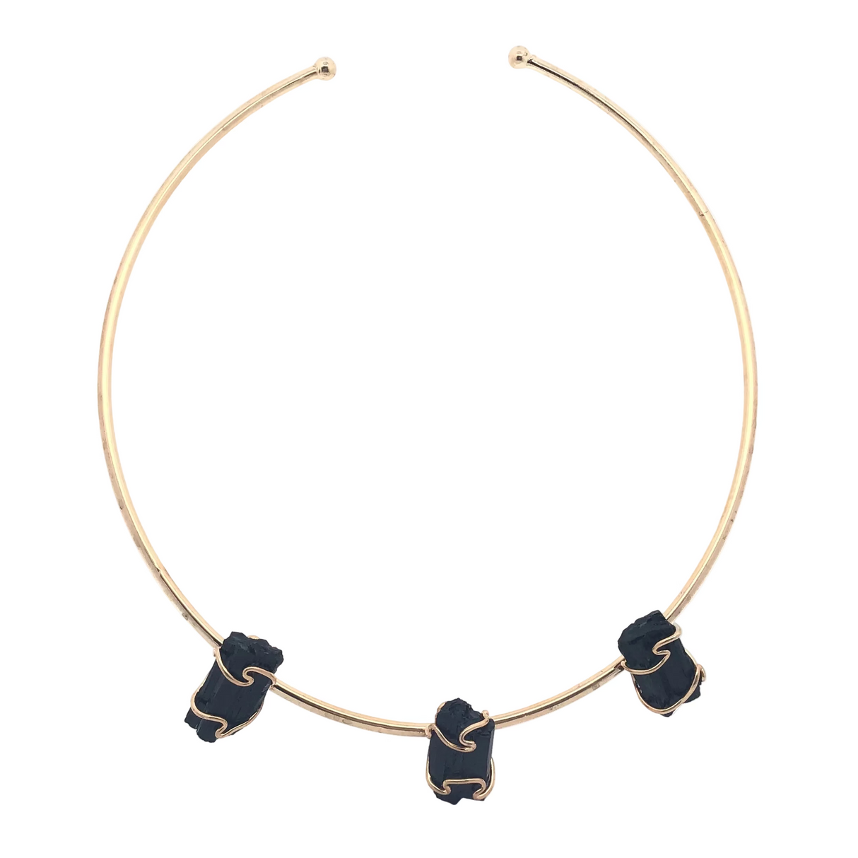 Crystal Wire Wrap Collar Necklace - 3 Unpolished Gems on Plated Brass