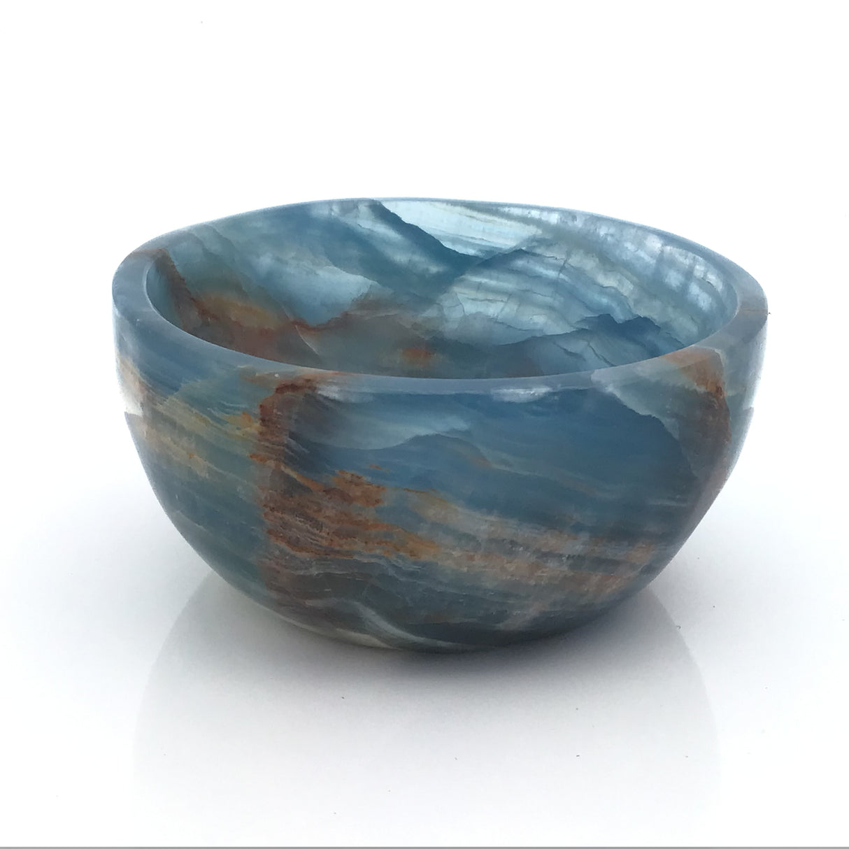 Blue Calcite Hand - Carved Round Dish 3"