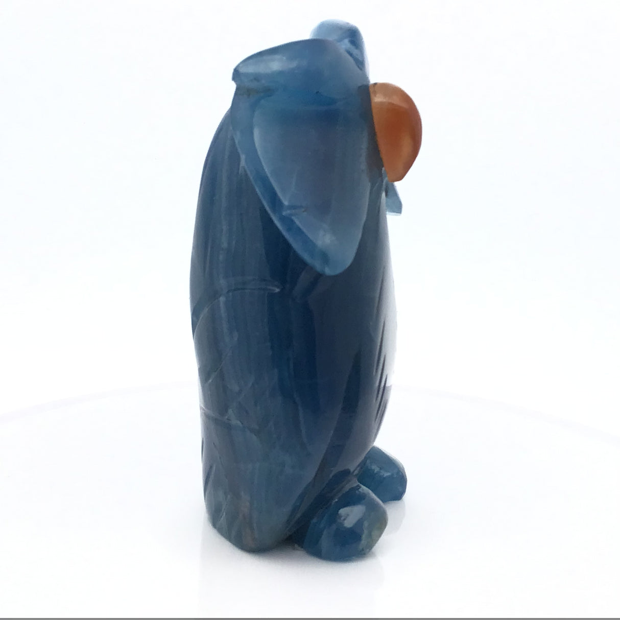 Blue Calcite Owl Carving with Carnelian Beak Small