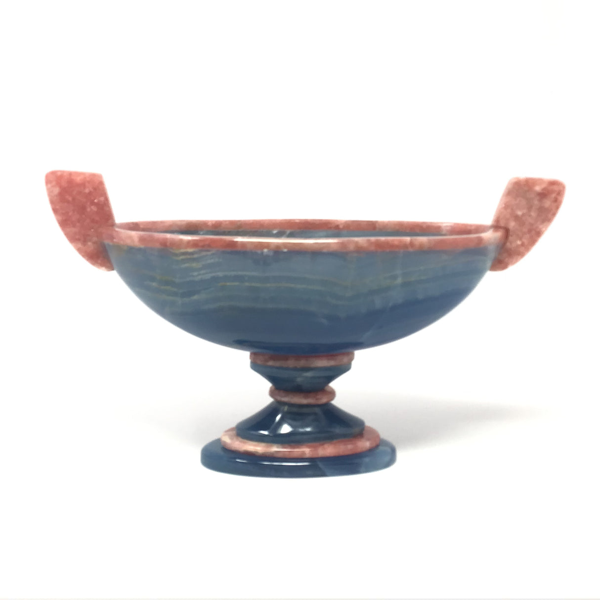 Blue Calcite Vessel with Rhodochrosite Accents - Trophy Design