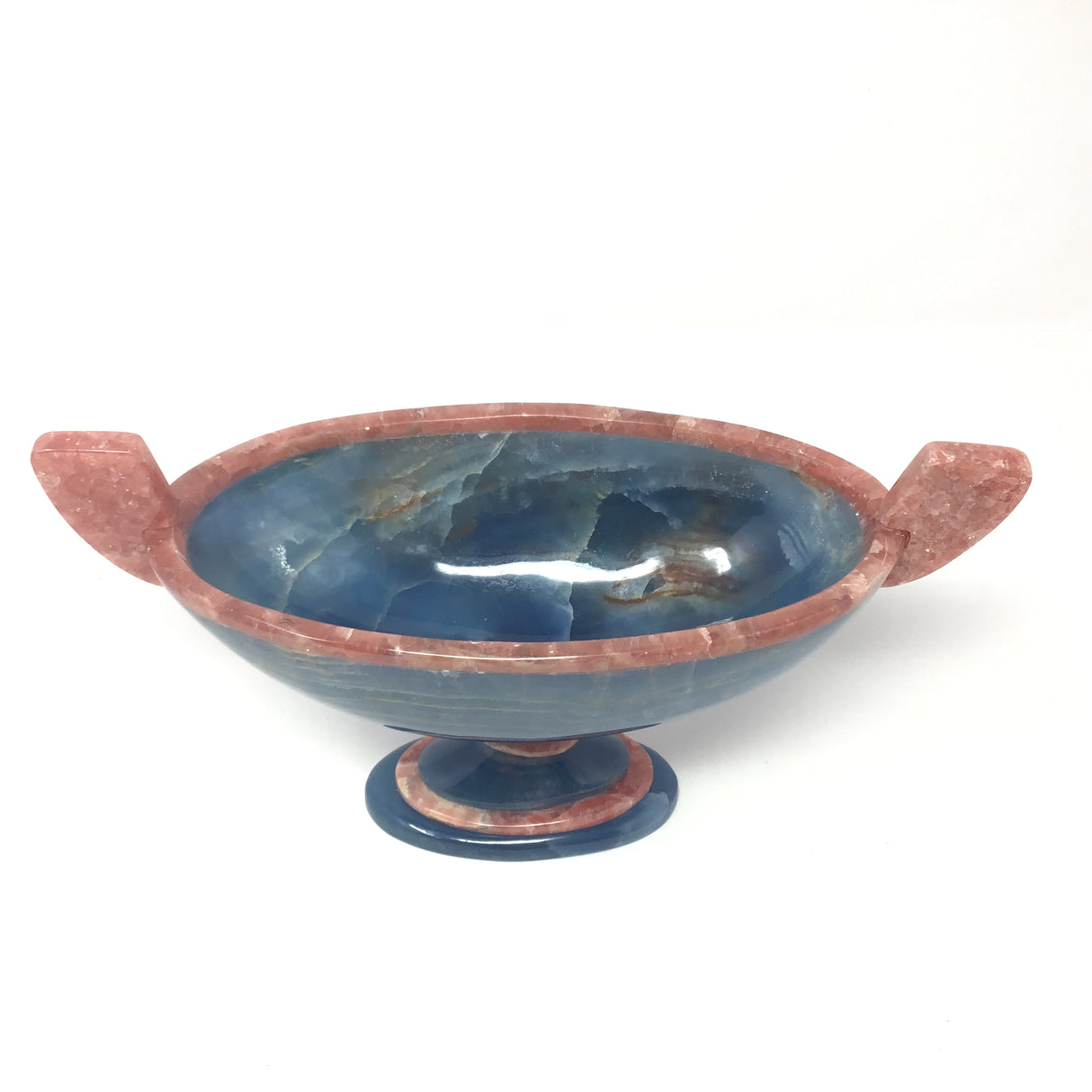 Blue Calcite Vessel with Rhodochrosite Accents - Trophy Design