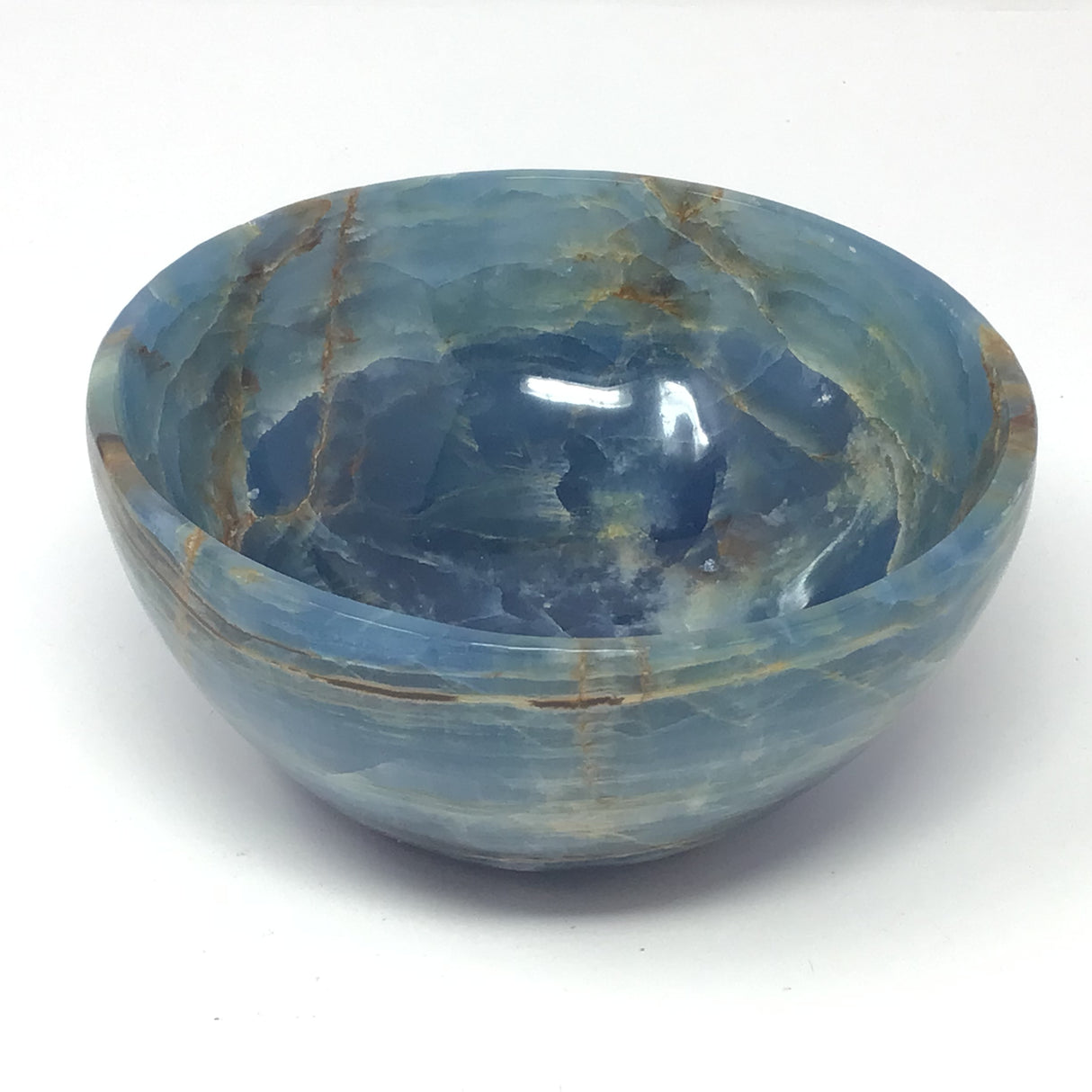Blue Calcite Hand - Carved Round Bowl 5.5"