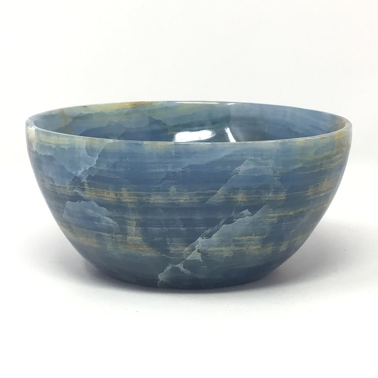 Blue Calcite Hand - Carved Round Bowl 5.5"
