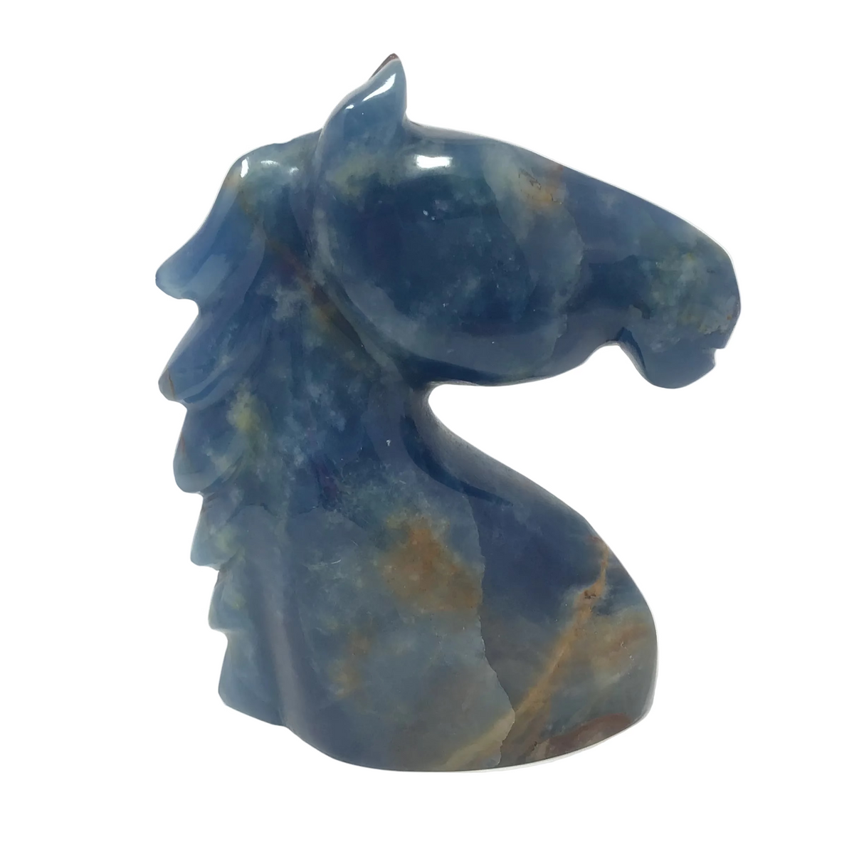 Sculpture Tête de Cheval en Calcite Bleue