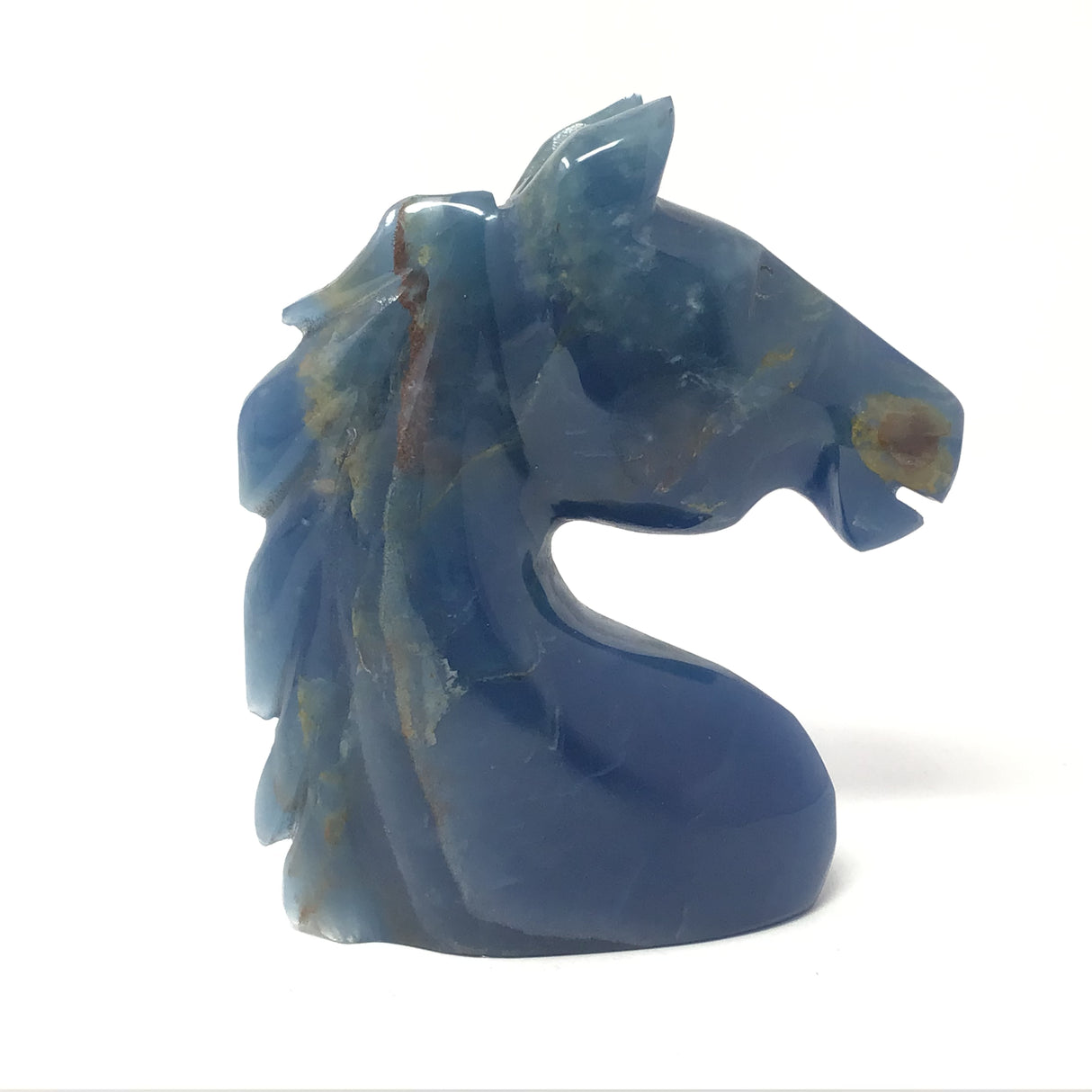 Sculpture Tête de Cheval en Calcite Bleue