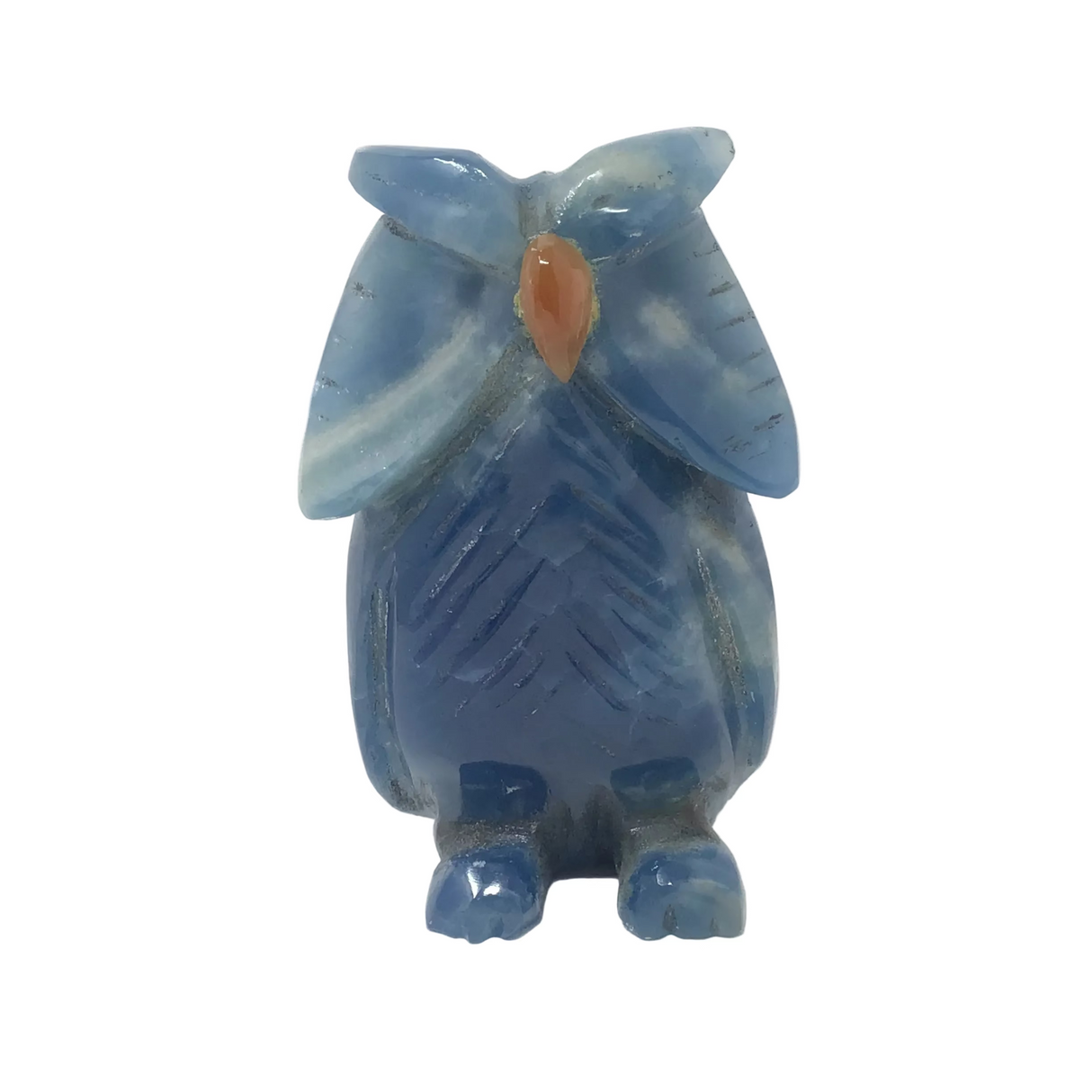 Blue Calcite Owl Carving with Carnelian Beak Large