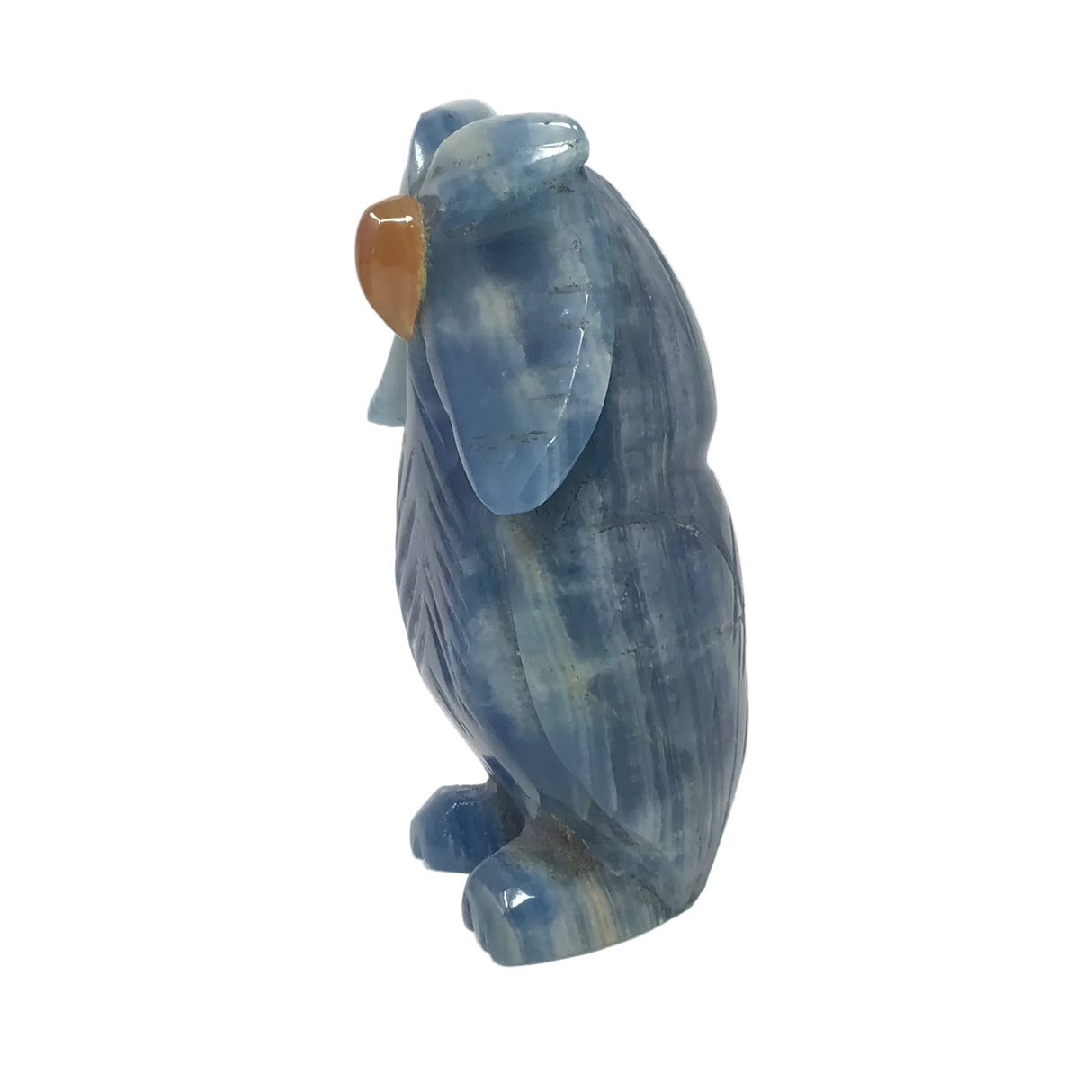 Blue Calcite Owl Carving with Carnelian Beak Large