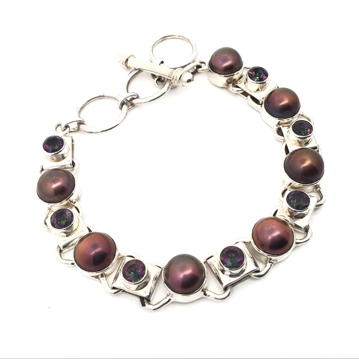 Tahitian Pearl Bracelet - Purple Rounds With Mystic Topaz Gems