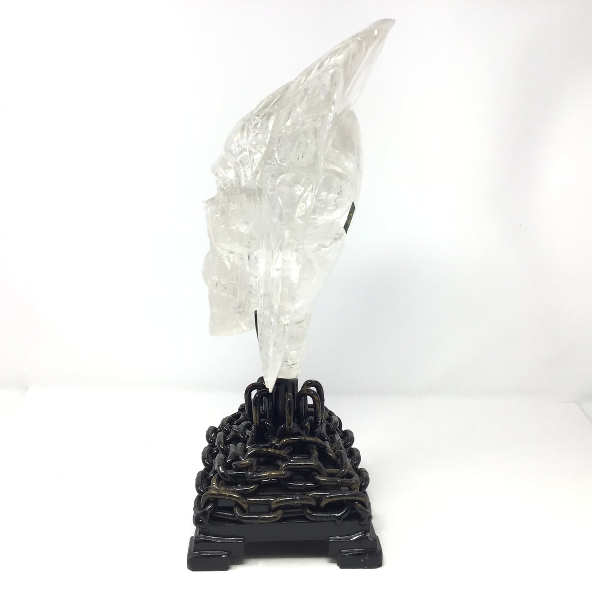 Extra Clear Quartz Chief Skull Carving in Fitted Stand