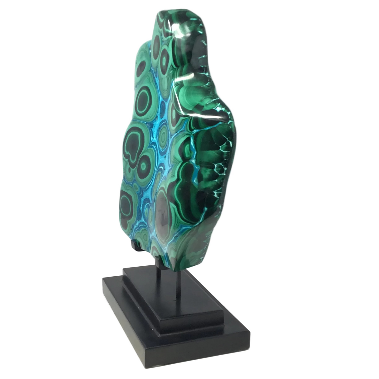 Mesmerizing A+ Quality Chrysocolla Malachite Freeform Polished Specimen on Custom 2-Step Black Base