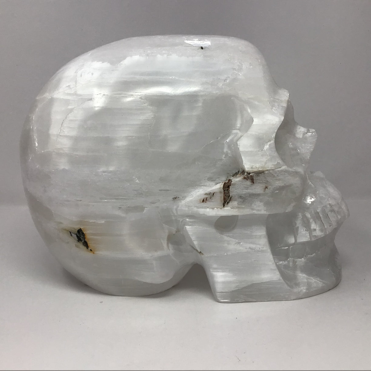 Hand Polished Selenite Skull Carving - 9.5"