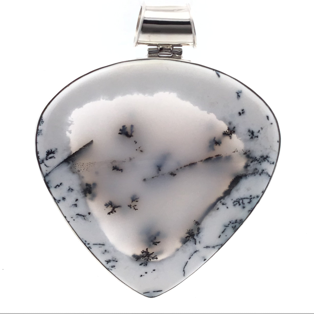 Extra Large Dendritic Opal Reverse Wide Pear Cabochon with Agate Center & Tube Bail - Extra Large (3.5")