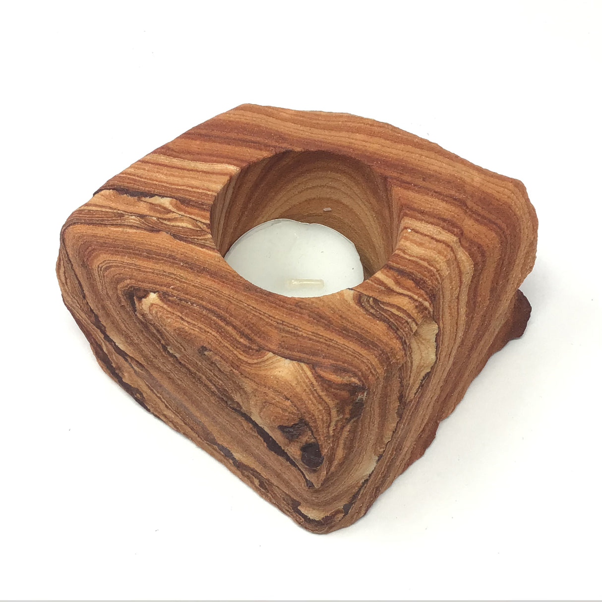 Desert Sandstone Freeform Tealight Candle Holder with Clay Layers - Small Medium