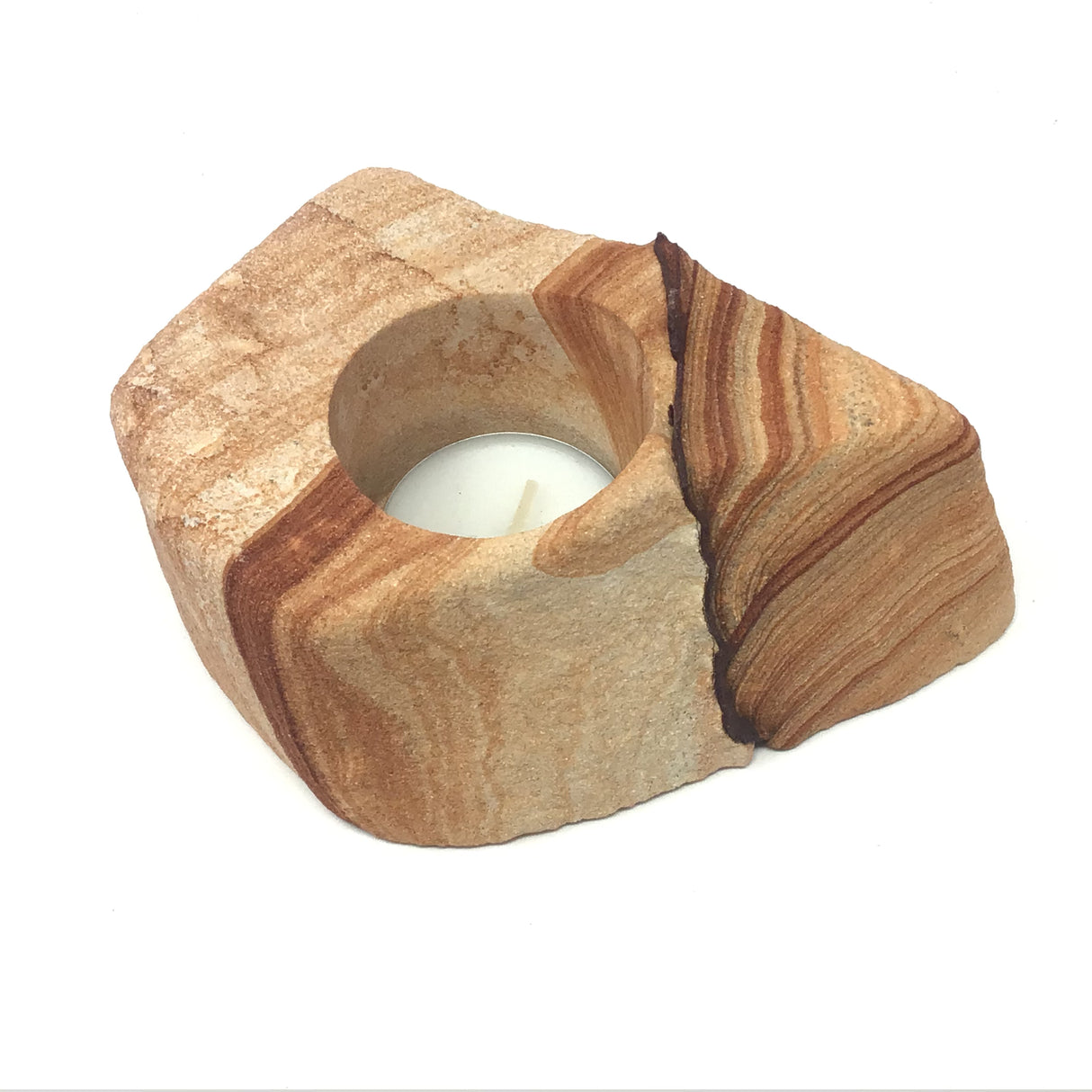 Desert Sandstone Freeform Tealight Candle Holder with Clay Layers - Small Medium