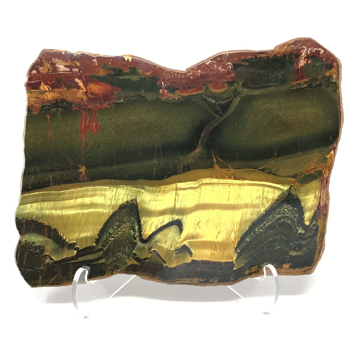 A+ Quality Tigers Eye Scenic Slice with Red Iron Skies