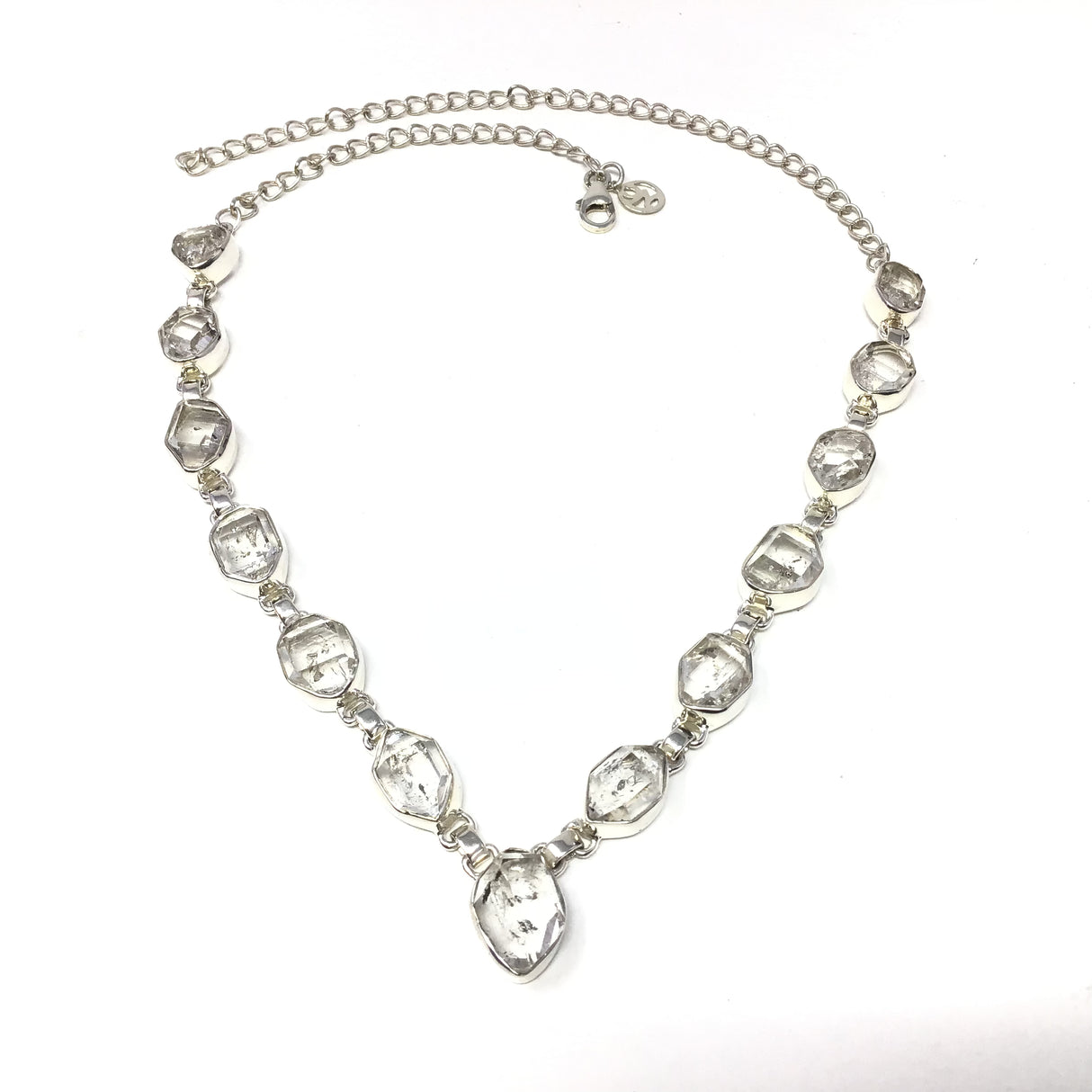 Collier Diamant Herkimer - 13 Formes Libres avec Bélières Simples en Argent 925 et Maillons Rolo
