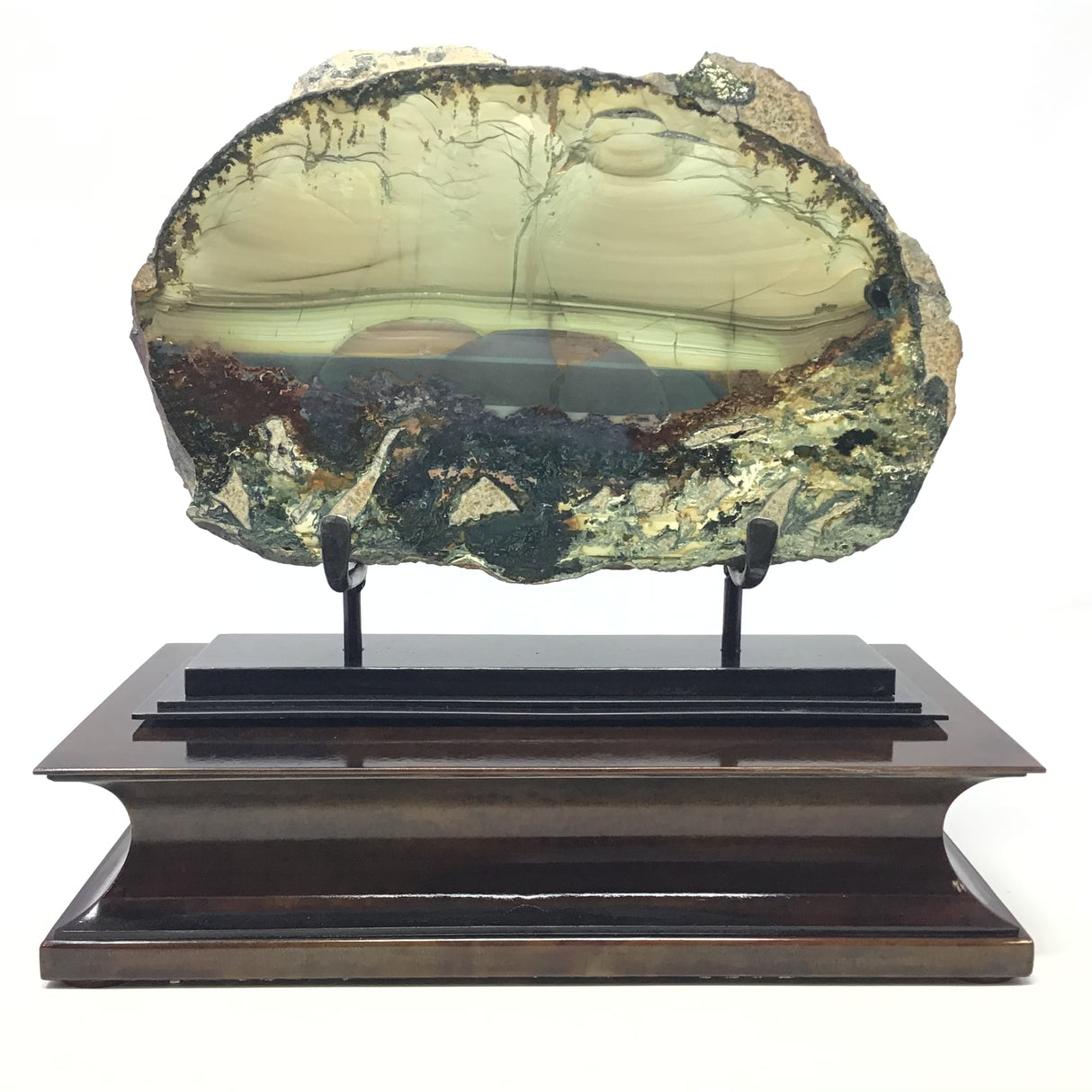 Scenic Blue Mountain Jasper End Cut on Custom Rotating 2-Tone Stand